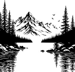 Mountain Lake Wilderness Illustration