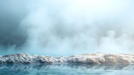 Water surface with rocks and fog