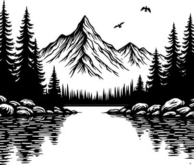 Mountain Lake Wilderness Illustration