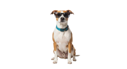 Cool dog wearing sunglasses isolated PNG with Transparent Background