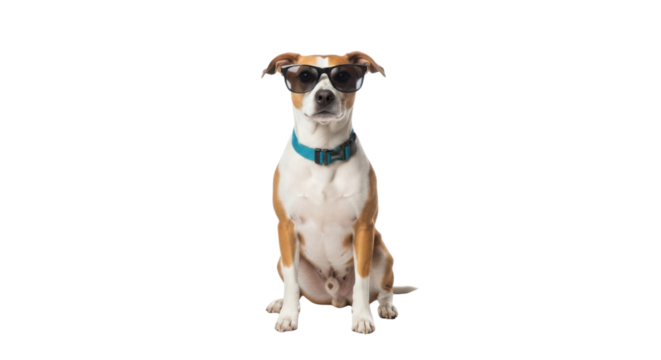 Cool dog wearing sunglasses isolated PNG with Transparent Background