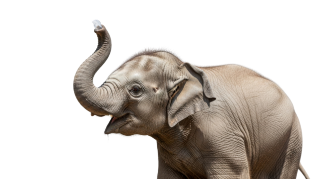 Baby elephant with raised trunk isolated PNG with Transparent Background