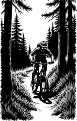 Mountain Biker in Forest Silhouette
