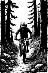 Mountain Biker in Forest Silhouette