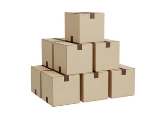 Stack of cardboard boxes arranged on a clean white background for shipping and storage purposes