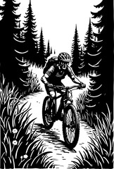 Mountain Biker in Forest Silhouette