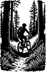 Mountain Biker in Forest Silhouette