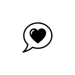 Black icon of a heart inside a speech bubble representing love communication or affection graphic symbol vector illustration