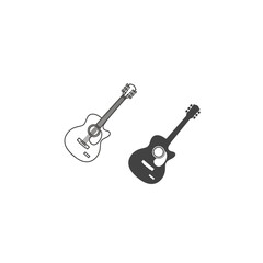 Naklejka premium Acoustic guitar outline and silhouette isolated on a white background, musical instrument vector art