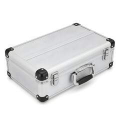 Silver metal briefcase isolated on a clean white background
