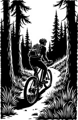 Mountain Biker in Forest Silhouette