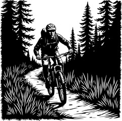 Mountain Biker in Forest Silhouette