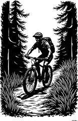 Mountain Biker in Forest Silhouette