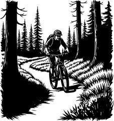 Mountain Biker in Forest Silhouette