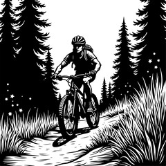 Mountain Biker in Forest Silhouette