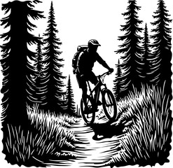 Mountain Biker in Forest Silhouette