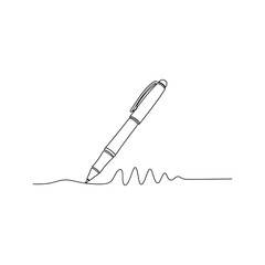 Fototapeta premium Continuous one line drawing of a pen writing a wavy line, simple pen icon and scribbled line illustration, minimalist art