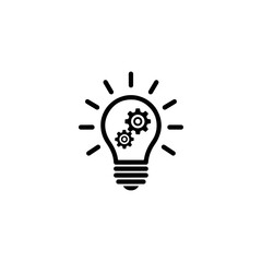 Illustration of a light bulb with two gears inside symbolizing innovation, creativity, and mechanical engineering concept
