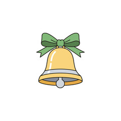 Festive Yellow Bell with Green Bow and Silver Band, a Charming Christmas Decoration Element