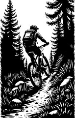Mountain Biker in Forest Silhouette