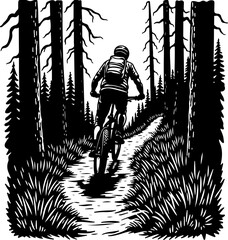 Mountain Biker in Forest Silhouette