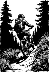 Mountain Biker in Forest Silhouette