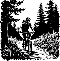 Mountain Biker in Forest Silhouette