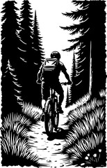 Mountain Biker in Forest Silhouette