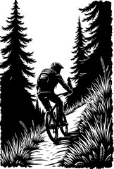 Mountain Biker in Forest Silhouette