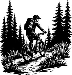 Mountain Biker in Forest Silhouette