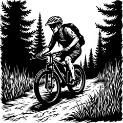 Mountain Biker in Forest Silhouette