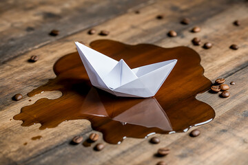 Paper Boat on Coffee Spill