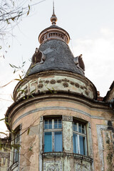 Detail of the facade and roof of Art Nouveau building in the city centre of Oradea, Romania
