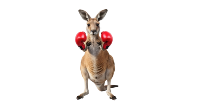 Kangaroo wearing boxing gloves isolated PNG with Transparent Background