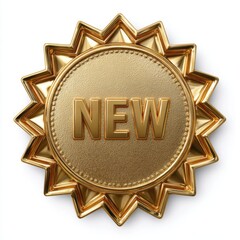 New product arrival golden star badge, isolated symbol, shiny marketing isolated on white background