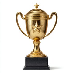 Golden award trophy with star design on black base, symbol of success. isolated on white background