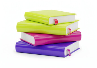 Stack of colorful books arranged in a neat pile on a white background