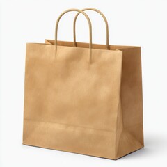 Empty brown kraft paper shopping bag with handles isolated on white. isolated on white background