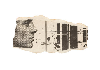 Fragmented face and abstract lines isolated on transparent background