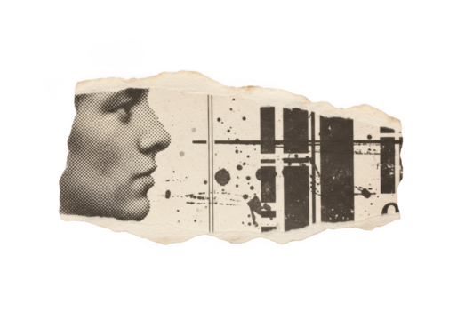 Fragmented face and abstract lines isolated on transparent background