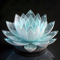 Illuminated glass lotus flower sculpture with intricate details