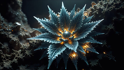 Futuristic Bioluminescent Plant in Dark Fantasy Environment