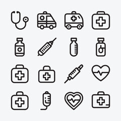Medical and Healthcare Outline Vector Icon Set | Line Art Collection