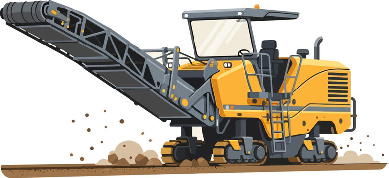 Cold Planer Milling Machine Vector Illustration &mdash; Asphalt Road Surface Removal Equipment for Repair, Resurfacing and Infrastructure Maintenance