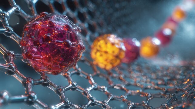 Microscopic view of molecular structure and atoms