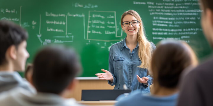 Happy Female Teacher Engaging Students in Class