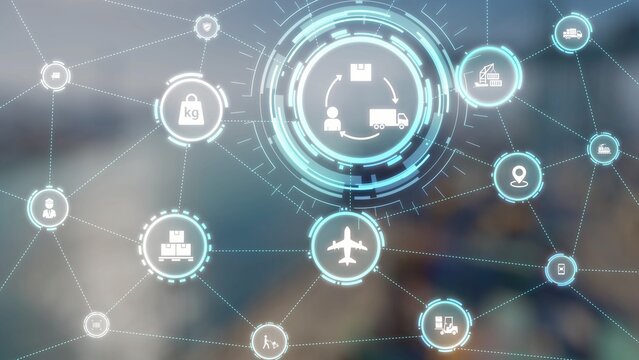 Logistics icons illustrate delivery, supply chain, warehouse, and shipping. Logistics connects global trade, logistics optimizes transport, and logistics supports inventory tracking. Gist - Powered by Adobe