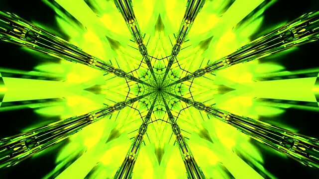 Seamless loop of vibrant tunnel visual effects with dynamic green and yellow patterns