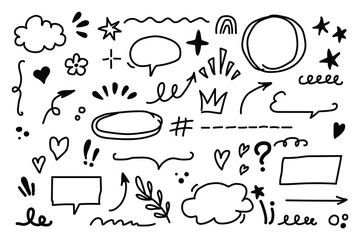 Hand drawn doodle speech bubbles set with decorative vintage elements