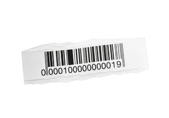 Torn barcode sticker isolated on transparent background